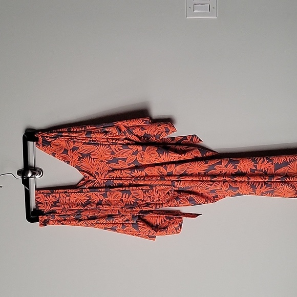 Anthropolgie S Orange Tropical Femme Print Maxi Long Wrap Flutter Kimono Dress - Picture 7 of 16